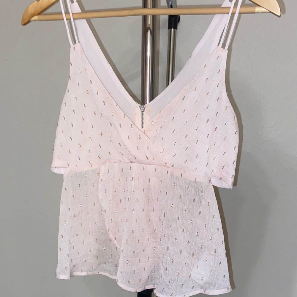 Pink Sleeveless V-Neck Top with Gold Accents